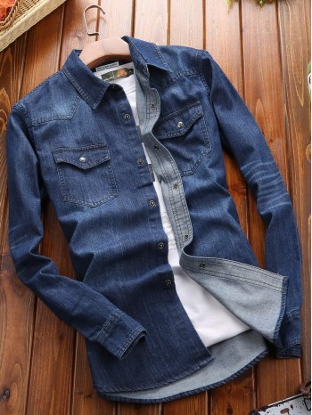 Men Flap Pocket Denim Shirt