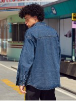 Men Pocket Patched Button Up Denim Shirt