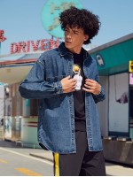 Men Pocket Patched Button Up Denim Shirt