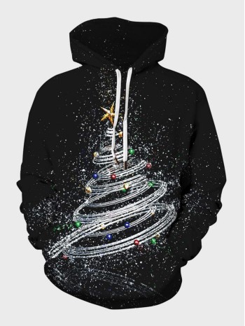 Men Christmas Print Drawstring Hoodie