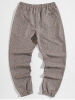 Men Drawstring Waist Linen Look Pants