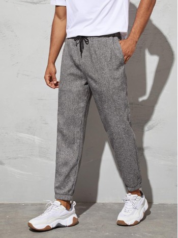 Men Drawstring Waist Linen Look Pants