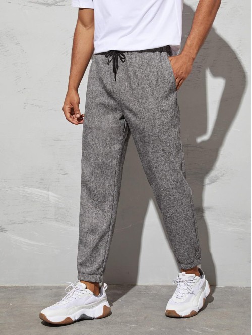 Men Drawstring Waist Linen Look Pants