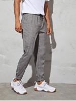 Men Drawstring Waist Linen Look Pants