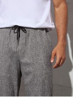 Men Drawstring Waist Linen Look Pants