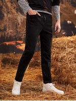 Men Zip Fly Solid Straight Leg Jeans