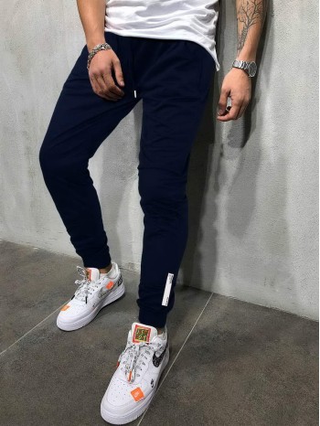 Men Letter Patched Drawstring Waist Sweatpants