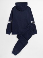 Men Stripe Tape Drawstring Hoodie & Sweatpants