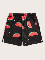 Men Drawstring Waist Watermelon Print Shorts