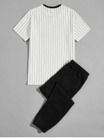 Men Number Graphic Striped Top & Sweatpants Set