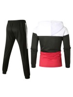 Men Color-block Drawstring Zip-up Hoodie & Sweatpants