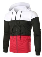 Men Color-block Drawstring Zip-up Hoodie & Sweatpants