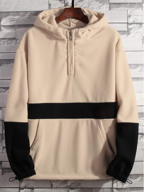 Men Colorblock Half Zipper Fleece Hoodie