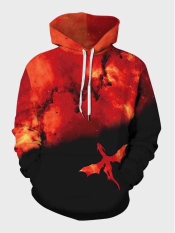 Men Colorblock Bat Print Drawstring Hoodie