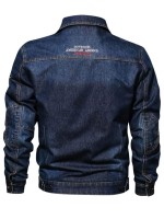 Men Letter Embroidery Patched Flap Pocket Denim Jacket