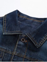 Men Letter Embroidery Patched Flap Pocket Denim Jacket