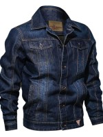 Men Letter Embroidery Patched Flap Pocket Denim Jacket