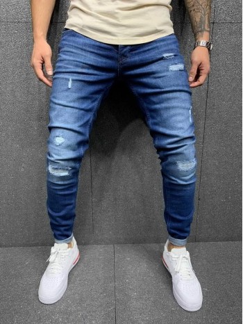 Men Ripped Slant Pocket Skinny Jeans