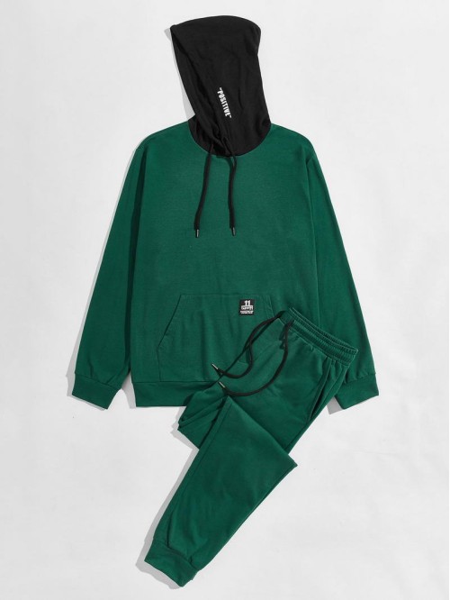 Men Letter Graphic Patched Detail Hoodie & Sweatpants Set