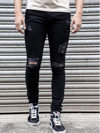 Men Ripped Pocket Skinny Jeans