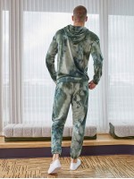 Men Tie Dye Kangaroo Pocket Drawstring Hoodie & Sweatpants Set