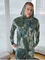 Men Tie Dye Kangaroo Pocket Drawstring Hoodie & Sweatpants Set