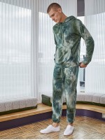 Men Tie Dye Kangaroo Pocket Drawstring Hoodie & Sweatpants Set