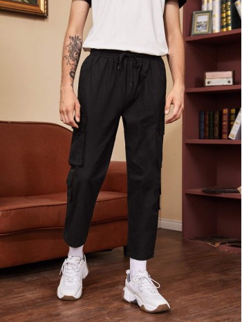 Men Flap Pocket Side Drawstring Cargo Pants