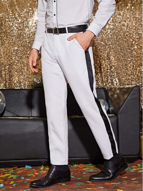 Men Contrast Sideseam Tailored Pants Without Belt