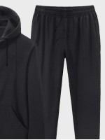 Men Solid Zip Up Drawstring Hoodie With Joggers