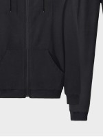 Men Solid Zip Up Drawstring Hoodie With Joggers