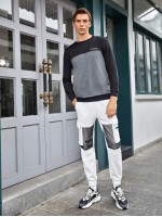 Men Mesh Panel Flap Pocket Side Joggers