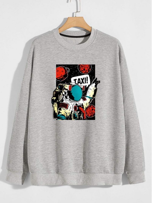 Men Spaceman And Letter Graphic Sweatshirt