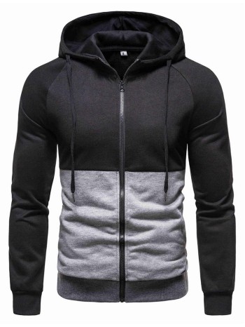 Men Two Tone Zip Up Drawstring Hoodie