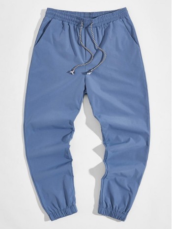 Men Drawstring Waist Slant Pocket Pants