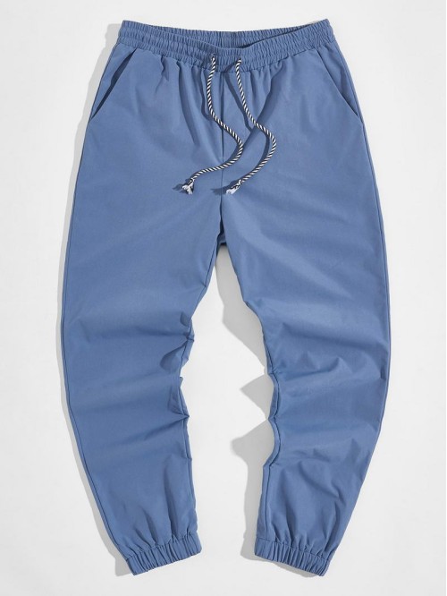 Men Drawstring Waist Slant Pocket Pants