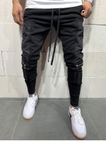 Men Zipper Drawstring Waist Cargo Pants