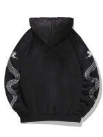 Men Snake Print Drawstring Hooded Sweatshirt