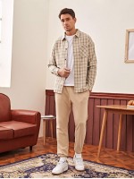 Men Patch Pocket Plaid Tweed Jacket & Solid Joggers Set