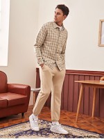 Men Patch Pocket Plaid Tweed Jacket & Solid Joggers Set