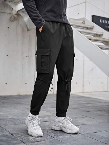 Men Flap Pocket Drawstring Detail Pants