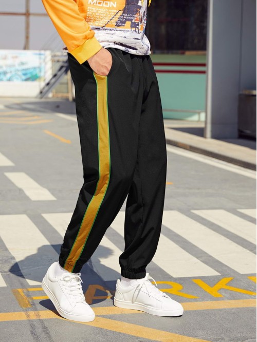 Men Contrast Panel Side Sweatpants