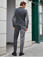 Men Patched Detail Striped Blazer & Pants Set