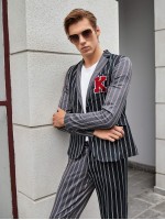 Men Patched Detail Striped Blazer & Pants Set