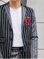 Men Patched Detail Striped Blazer & Pants Set