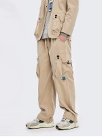 Men Tie Waist Patch Pocket Pants