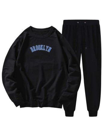 Men Letter Graphic Sweatshirt & Drawstring Sweatpants