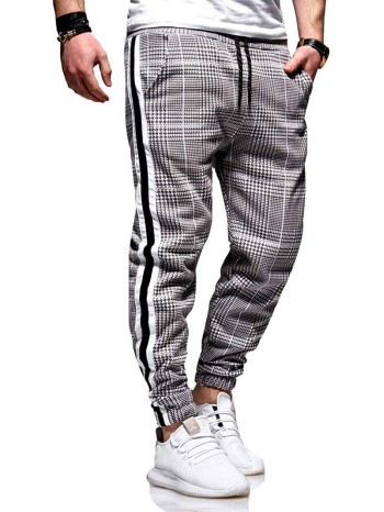 Men Striped Tape Side Glen Plaid Pants