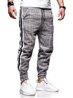 Men Striped Tape Side Glen Plaid Pants