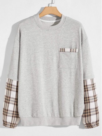 Men Contrast Plaid Drop Shoulder Sweatshirt